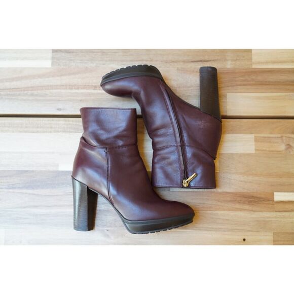 Max Mara Leather Block Heel Zip Up Ankle Boots Booties Size 37 - Picture 7 of 11